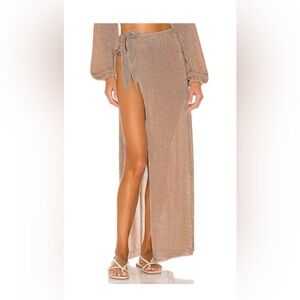 Lovers + Friends Metallic Taupe Side-Slit Maxi Pencil Skirt
